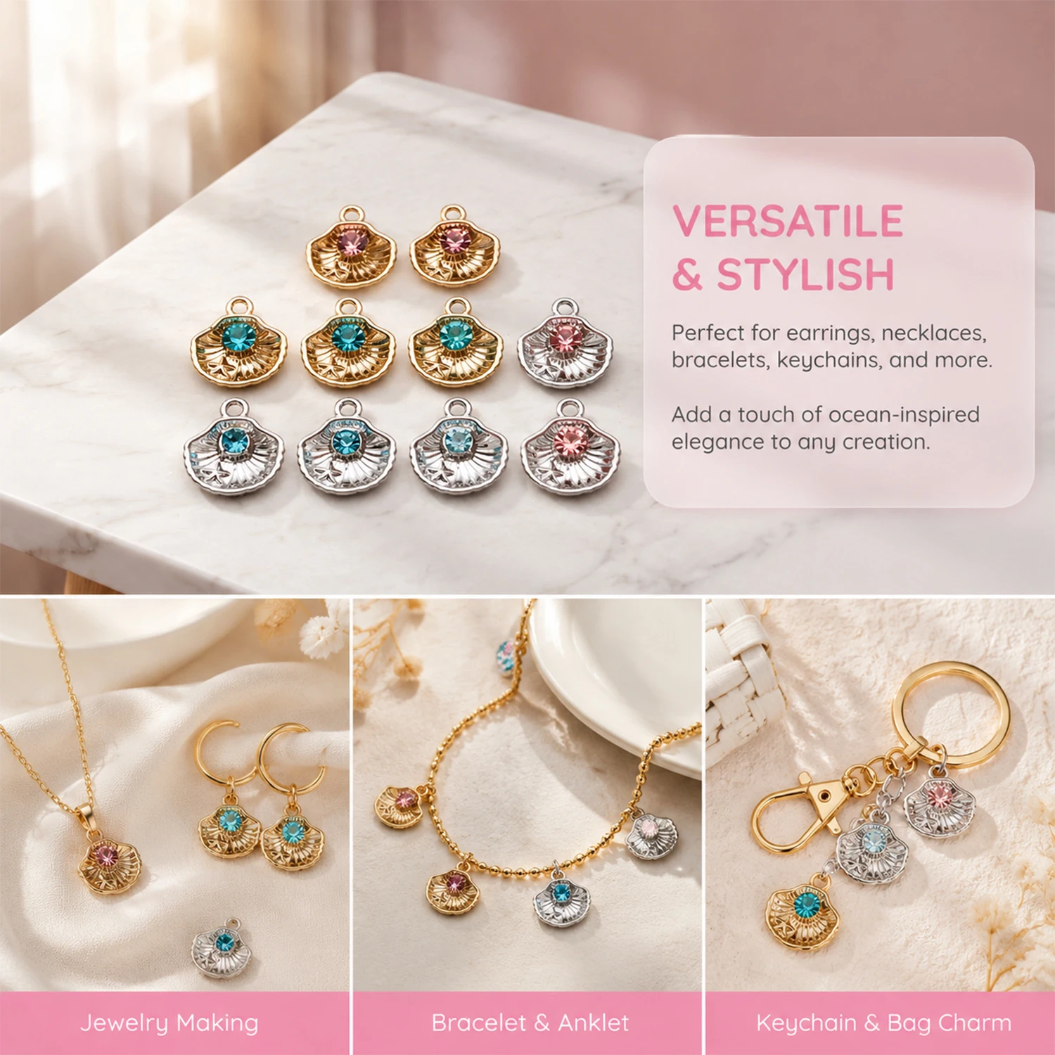 5/10Pcs Colorful Ocean Shell Enamel Pearl Alloy Charm Pendant Women's Bracelet Necklace DIY Jewelry Making Accessories Wholesale