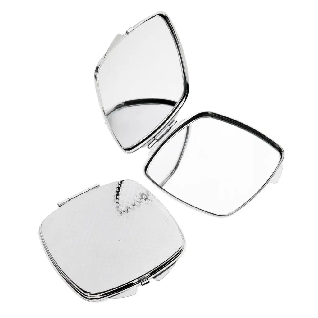 Fashion Womens 2Pcs Square Round Metal Folding Compact Travel Pocket Beauty Makeup Mirror Set