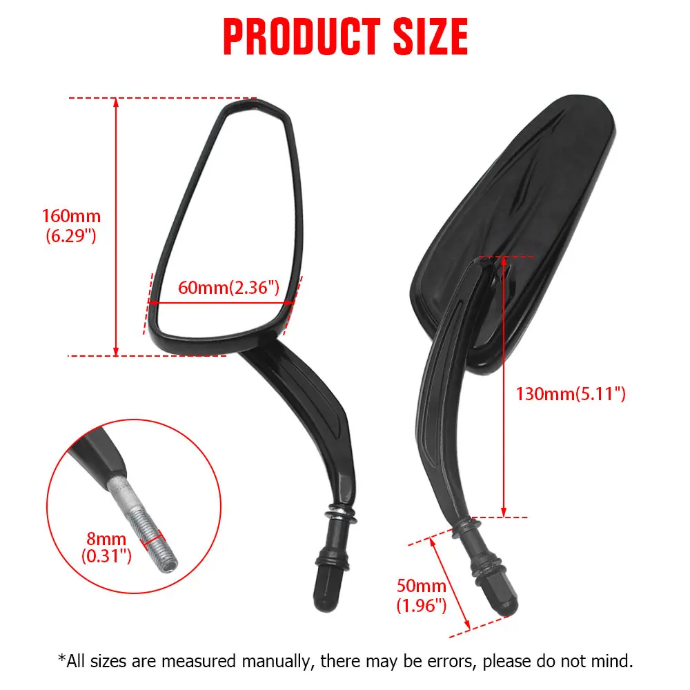 Motorcycle 8mm 1 Pair Front Mirrors Aluminum Glass Chrome/Black Accessories Fit for Harley Road Glide Ultra 2011-2013 2016-2019