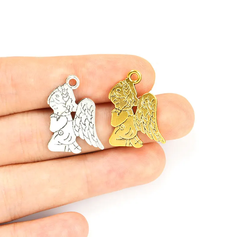 20pcs Vintage Silver/Gold Color Pray Angel Alloy Charms Metal Praying Girl Pendant For Handmade Jewelry DIY Findings Accessories