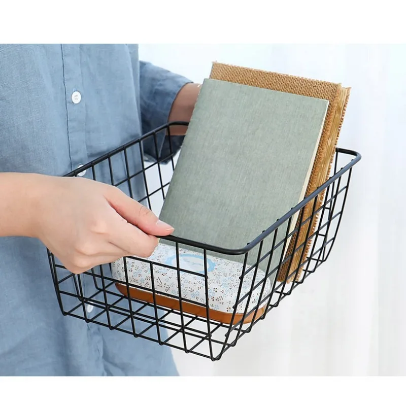 Cesta de almacenamiento de hierro para cocina, caja organizadora de ropa para armario, utensilios para aperitivos, juguetes para niños