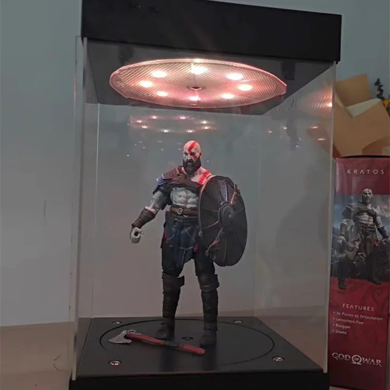 Revolving LED Tempered Glass Display Box Figure Case 20cm 30cm 40cm Height For 12 Inch Figure 1/6 Scale Robot Collectible
