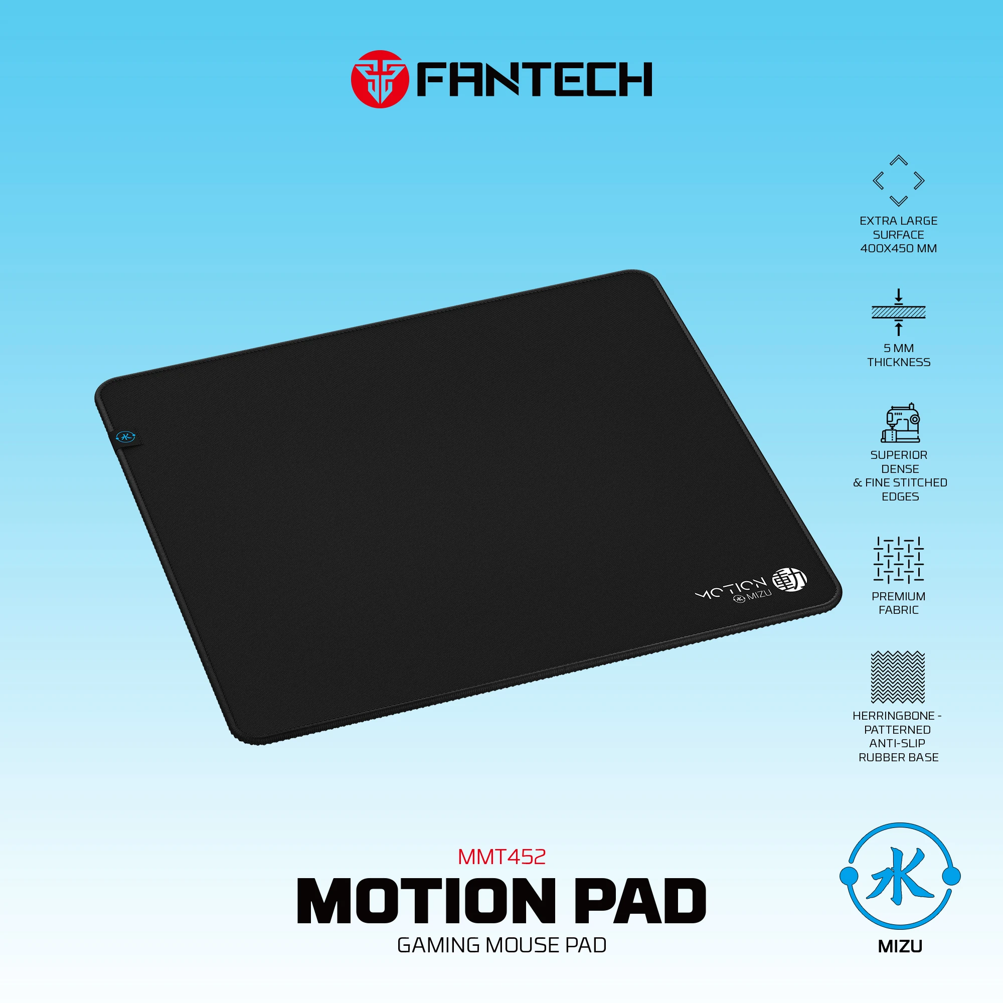 

FANTECH MONTION PAD MMT451 Gaming Mouse Pad Neutral Surface and Rubber Bottom Mouse Mat 400x450x5mm Large Mousepad