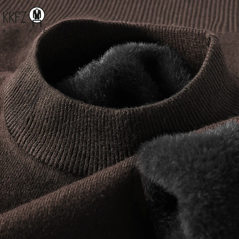 2025 الرجال بلون نصف الياقة المدورة تريكو سترة وهمية الرقبة البلوز عادية الخريف الشتاء البلوز ماركة ملابس رجالي #5