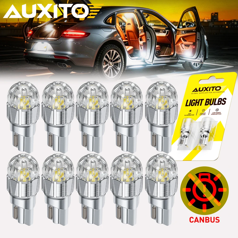 10/2Pcs AUXITO T10 W5W LED Canbus 6500K White Car Interior Map Glove Reading Dome Light Parking Position Lamp 12V Bulbs 2026 New