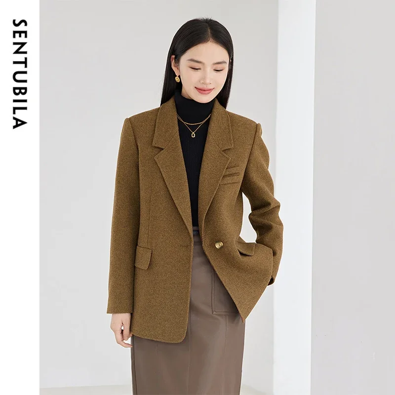 

SENTUBILA Women Wool Blend Blazer Jackect 2024 Winter Office Lady Formal Warm Woolen Outerwear Female Clothing 144D58516X