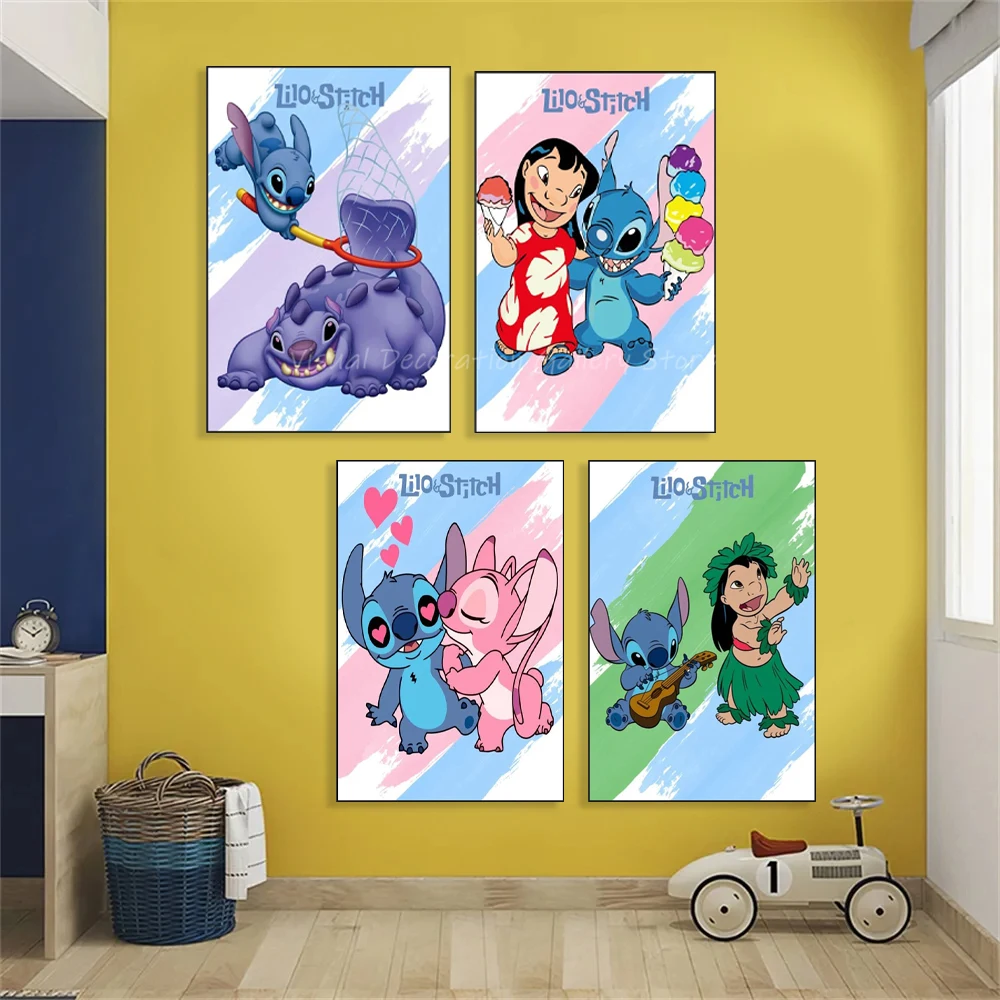 Disney Lilo and Stitch Watercolor Wall Art Poster Interesting Stitch Portrait Art Print Canvas Painting Girl Bedroom Decor Gifts