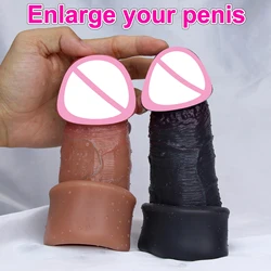 Funda de pene reutilizable para hombre, juguete sexual suave y realista, con gran crecimiento, de silicona Real, retardante de eyaculación, extensible