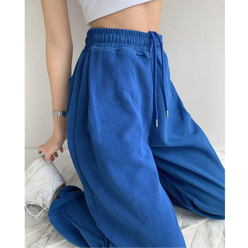 Pantaloni della tuta blu per le donne pantaloni larghi estivi pantaloni a gamba larga da jogging a vita alta pantaloni sportivi da donna primaverili