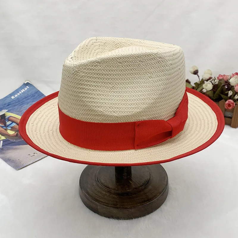 men hat straw fedora Women\'s Handmade Woven Sunshade Jazz Straw Hat with Summer Hat Binding and Color Matching Design