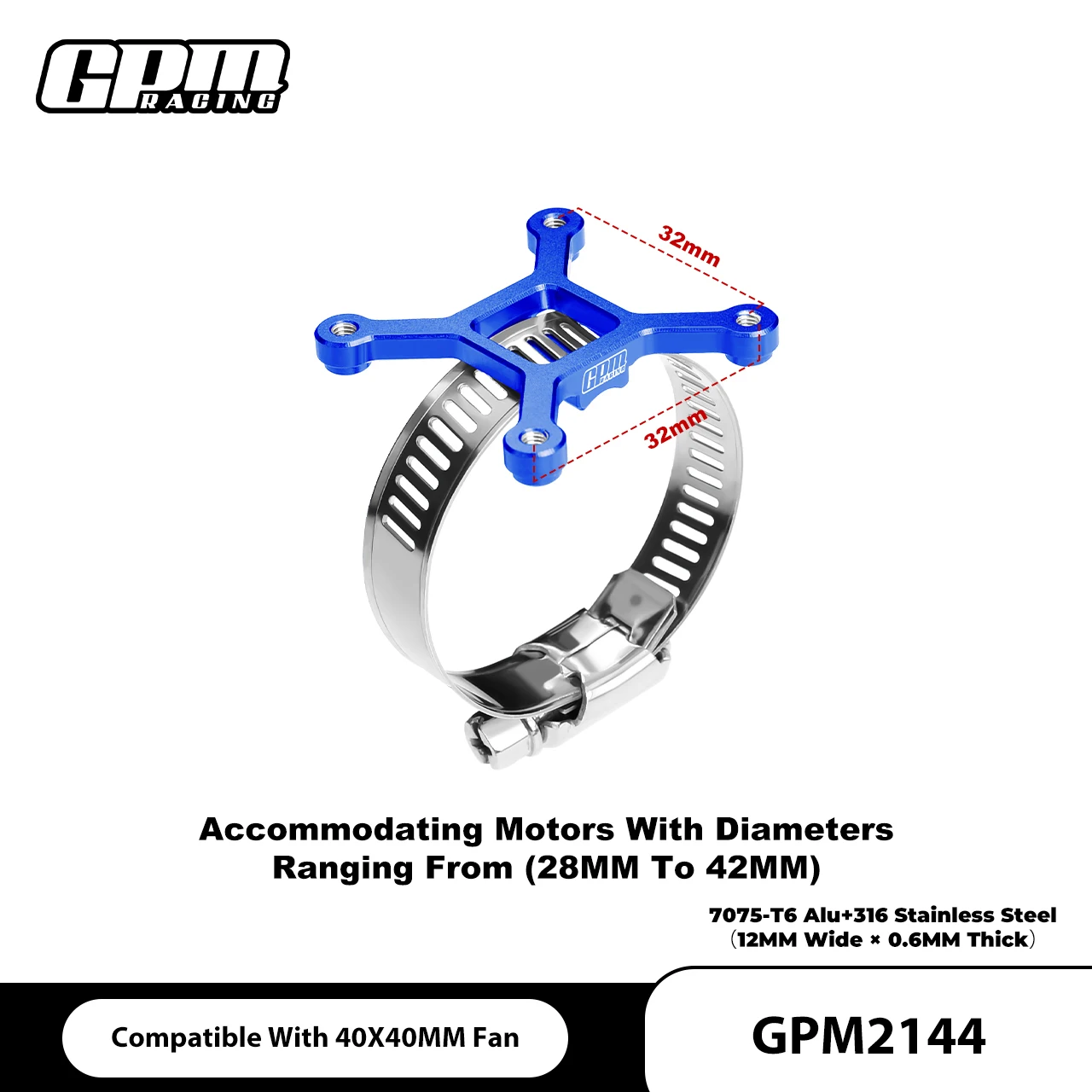 GPM 7075 legering + 316 staal 40 mm koelventilator verstelbare montage voor motor uit de 40-56-serie