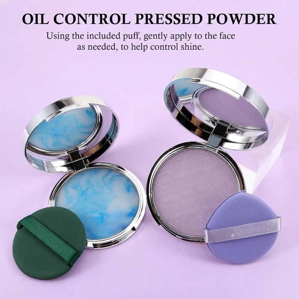 Lavender Pressed Setting Powder with Powder Puff Waterproof Oil Control Pressed Powder Smooth All Skin Type Jelly Pressed Powder