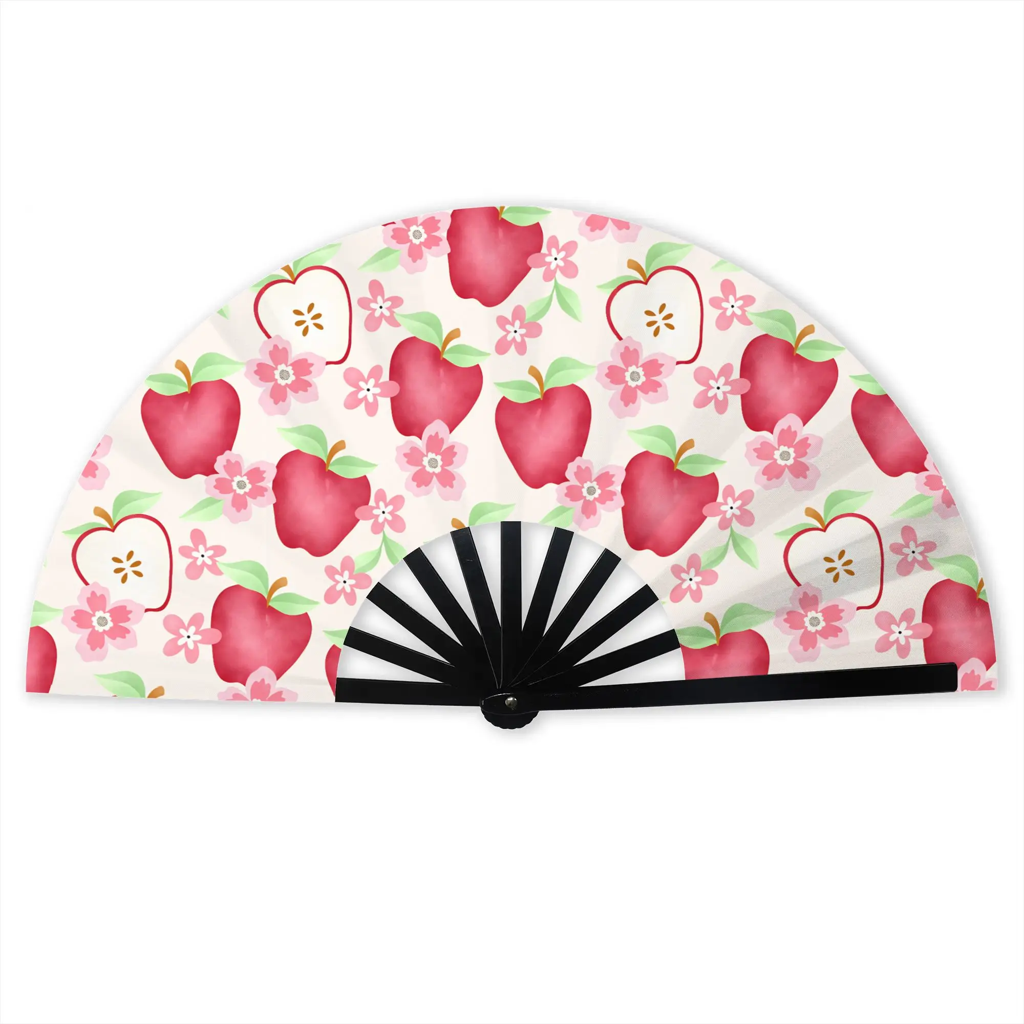 Watercolor Pink Apple  Flowers  Stylish Hand Fan  Men Seamless Pattern Printed Polyester Fan Vintage For Dancing Gift