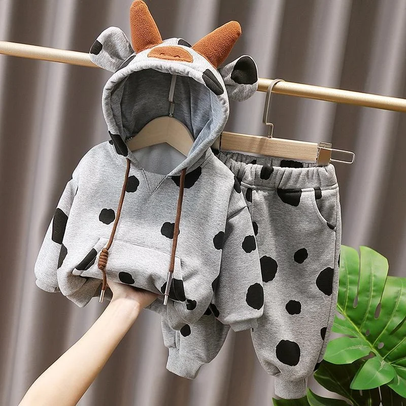 Baby Winter Cartoon Shower Toddler Girls Fleece Hoodie+Pant Sets Kangaroo Pocket Boys Tracksuit Kids 2 Pieces Clothing 1-5 Years