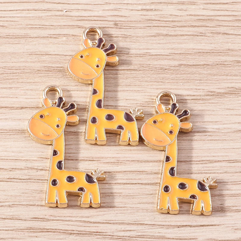 10pcs 16x27mm Cartoon Enamel Animal Giraffe Charms Pendants for Making Earrings Necklaces DIY Handmade Crafts Jewelry Findings