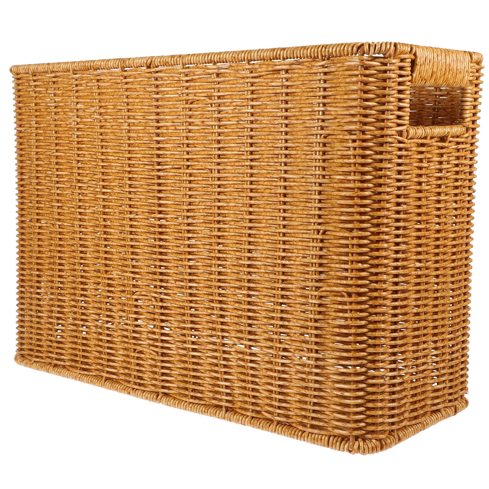 Magazine Newspaper Basket Handwoven Imitated Rattan Vegetables Holder Storage Toiletries Desktop Organizer Piggy Bank for Boys