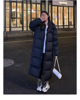 Üstleri Mont Yeni Düz Renk Uzun Düz Kış Ceket Rahat Kadın Parkas Elbise Kapşonlu Şık Kış Ceket Kadın Giyim