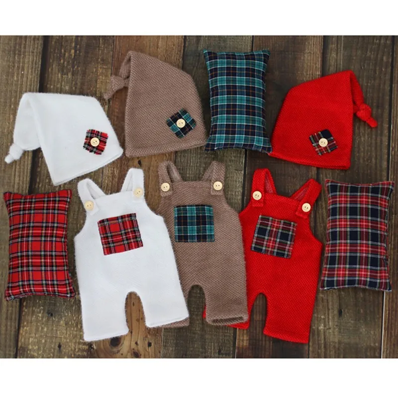 

❤️ Рождественская одежда для фотосъемки новорожденных, шапка + подтяжки + подушка, 3 шт./компл., студийный реквизит для фотосессии, аксессуары, одежда, наряды