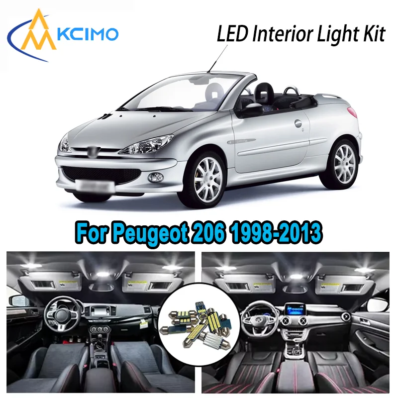 

For Peugeot 206 1998-2013 1999 2000 2001 2002 Premium Bright LED Interior Dome Map Trunk Light Kit Car Led Lamps Canbus No Error