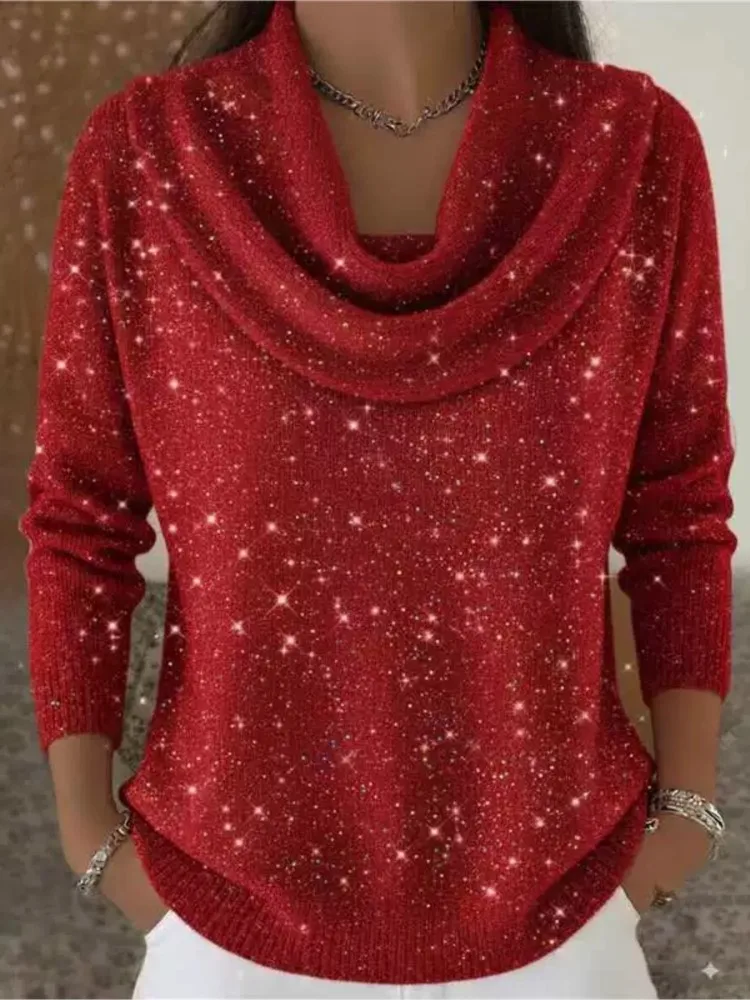 Mode Pailletten Stricken Pullover Für Frauen Casual Pile Kragen Langarm Pullover Pullover Tops Dame Urlaub Partei frauen Kleidung