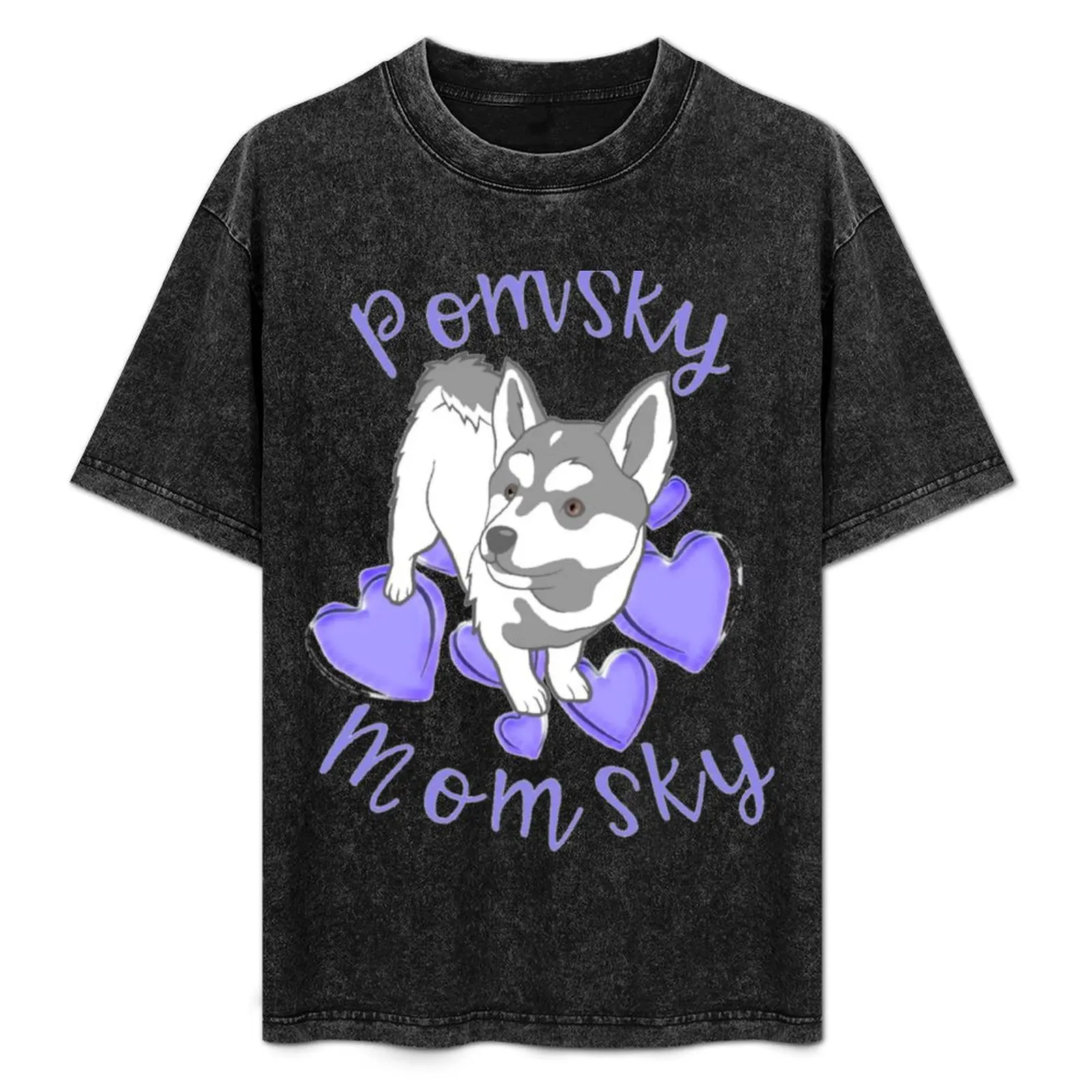 Camiseta con estampado de perro gris y blanco con corazones morados, camiseta para exteriores con protección solar, diseño de Cute Pomsky Momsky Pomsky Mom
