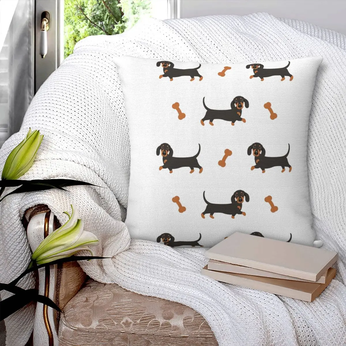 Black And Tan Dachshund Sausage Dog Square Pillowcase Pillow Cover Cushion Zip Decorative Comfort Throw Pillow for Home Bedroom