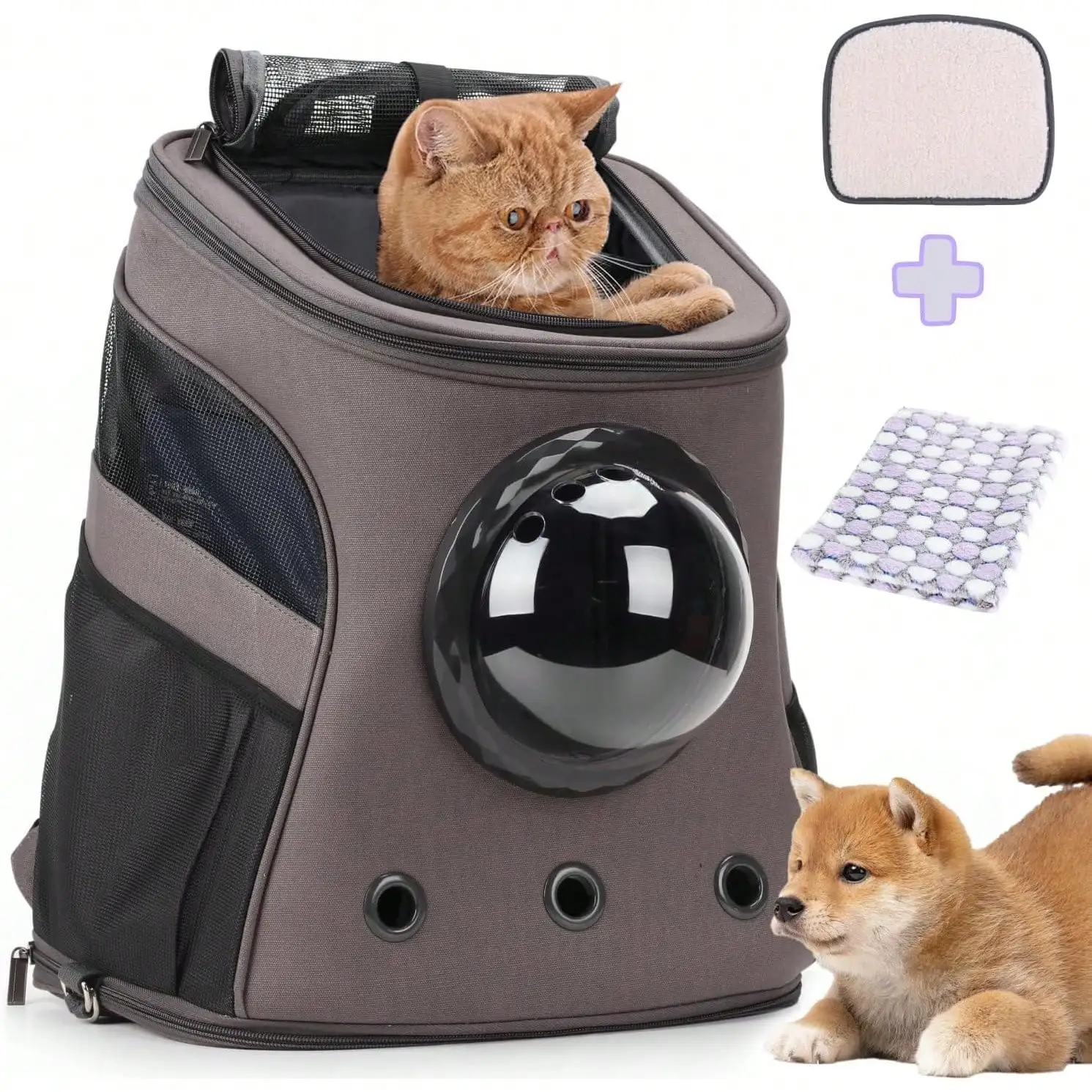 Large Pet Carrier Backpack, Bubble Backpack Carrier For Fat Cats And Puppies,Airline-Approved(Grey)
