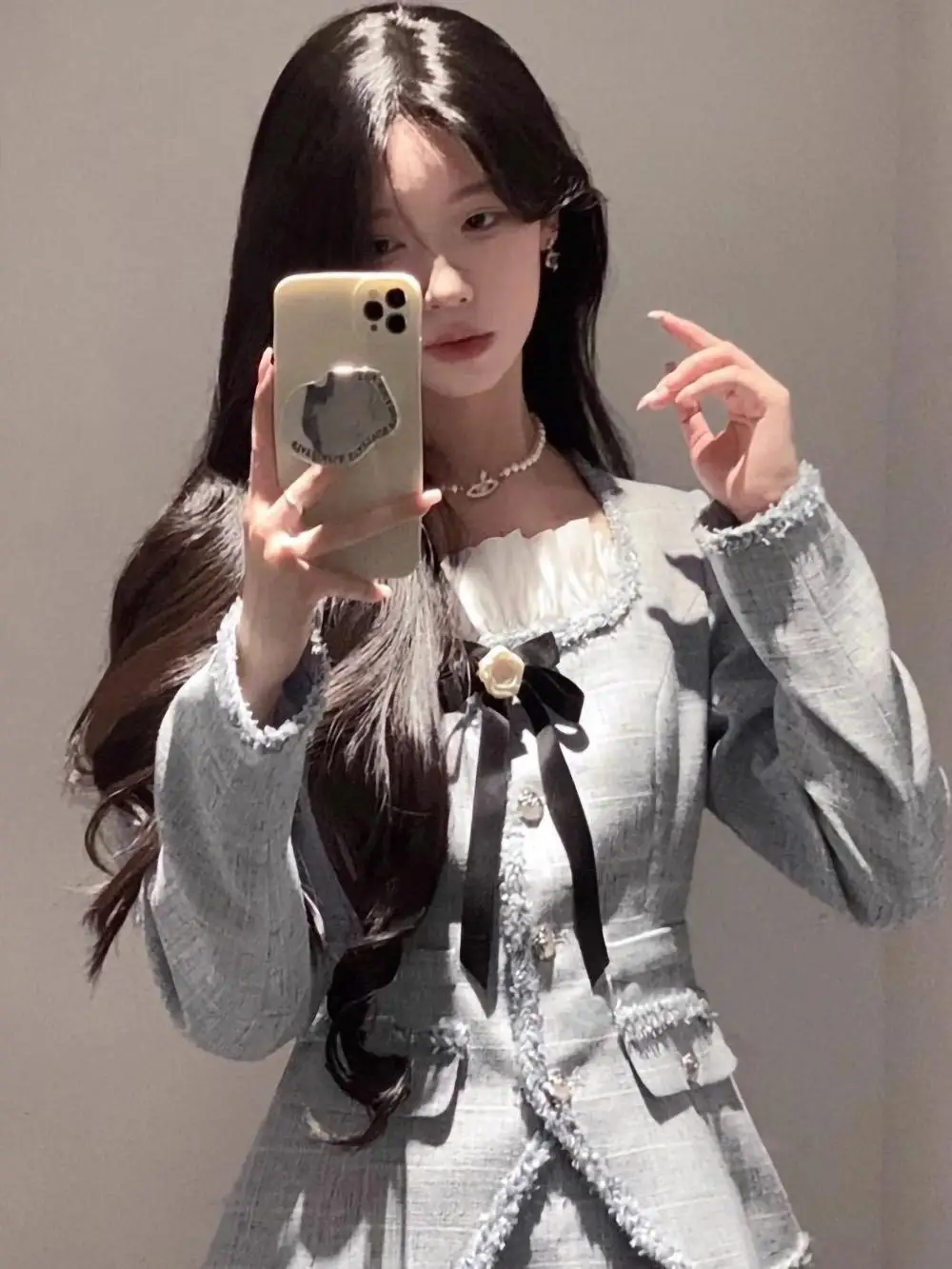 

Tweed Jacket Buttons Womens Autumn Tie-Dye Printing Splicing Contrast Patchwork Decorated Colorblock Trendy Youthful Ulzzang Ins