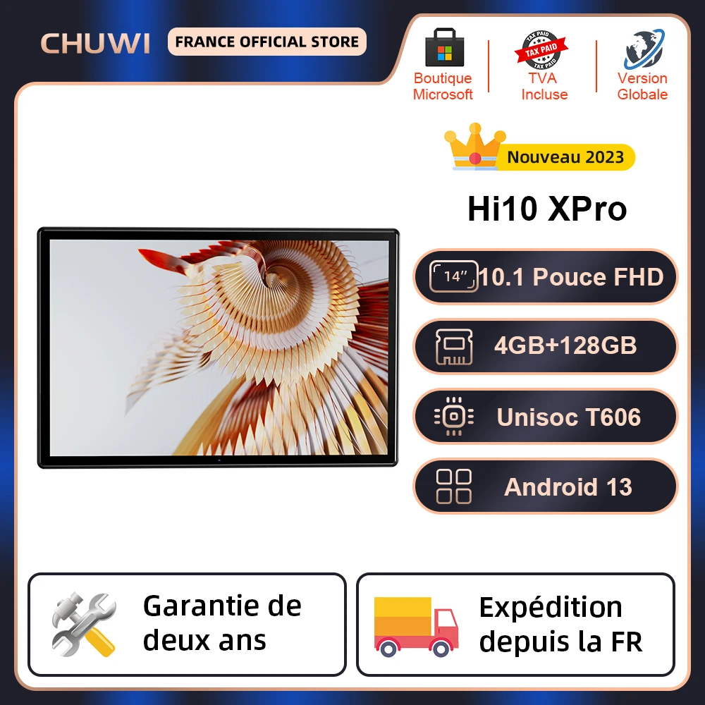 CHUWI-Tablette Hi10 XPro Android 13 de 10.1 Pouces, Écran IPS 1280x800, Core Unisoc T606, 4 Go de RAM, 128 Go, Dean 2.4G/5G WiFi