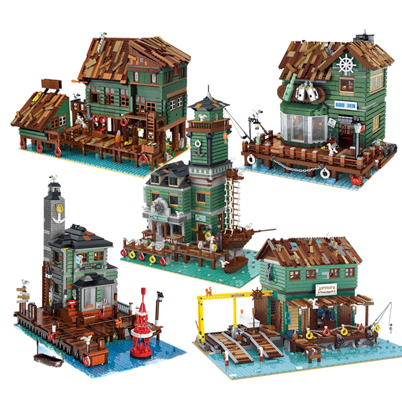 

Creative Fisherman's Cabin Store Modular Building Blocks Brick Streetview Series City Architecture Model Sets Kid Toys Boys Gift