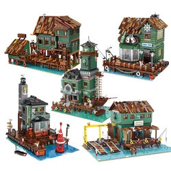 Creative Fisherman's Cabin Store Modular Building Blocks Brick Streetview Series City Architecture Model Sets Kid Toys Boys Gift