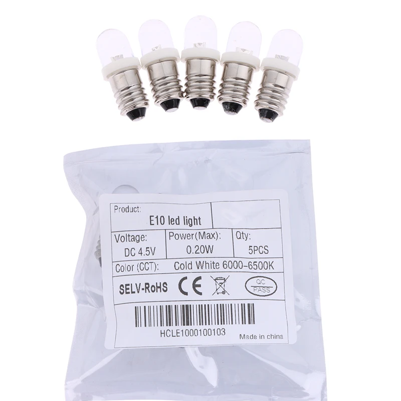 5 Stück LED E10 DC3V 5V 6V 12V 24V Schraubsockel-Glühbirne Warnleuchte E10 Instrumentenbeleuchtung Weiß Auto-Innenbeleuchtung