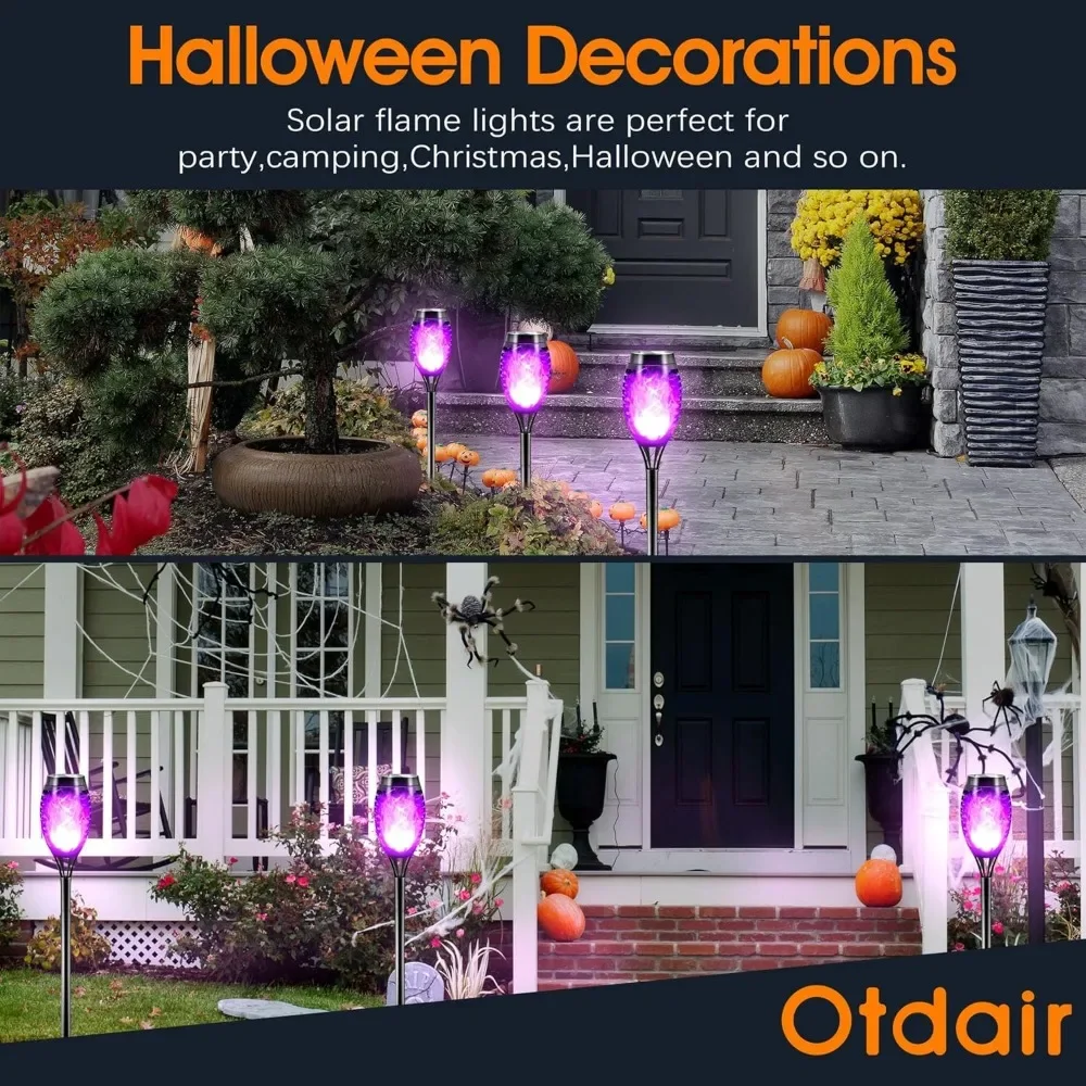 Christmas Decorations Outdoor 12 Pack, Waterproof Solar Xmas Lights with Purple Flame for Xmas Decor, Torch Christmas Lights