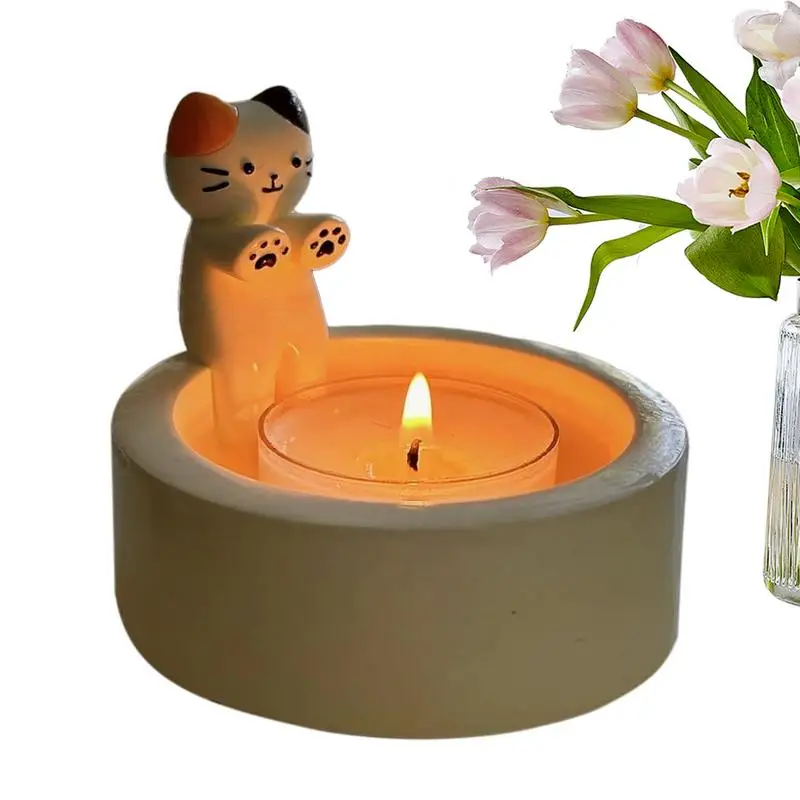 Kitten Candle Holder Kitten Warming Paws Candle Holder White Candle Pedestal Stand White Cartoon Kitten Gift For Girl Home Decor