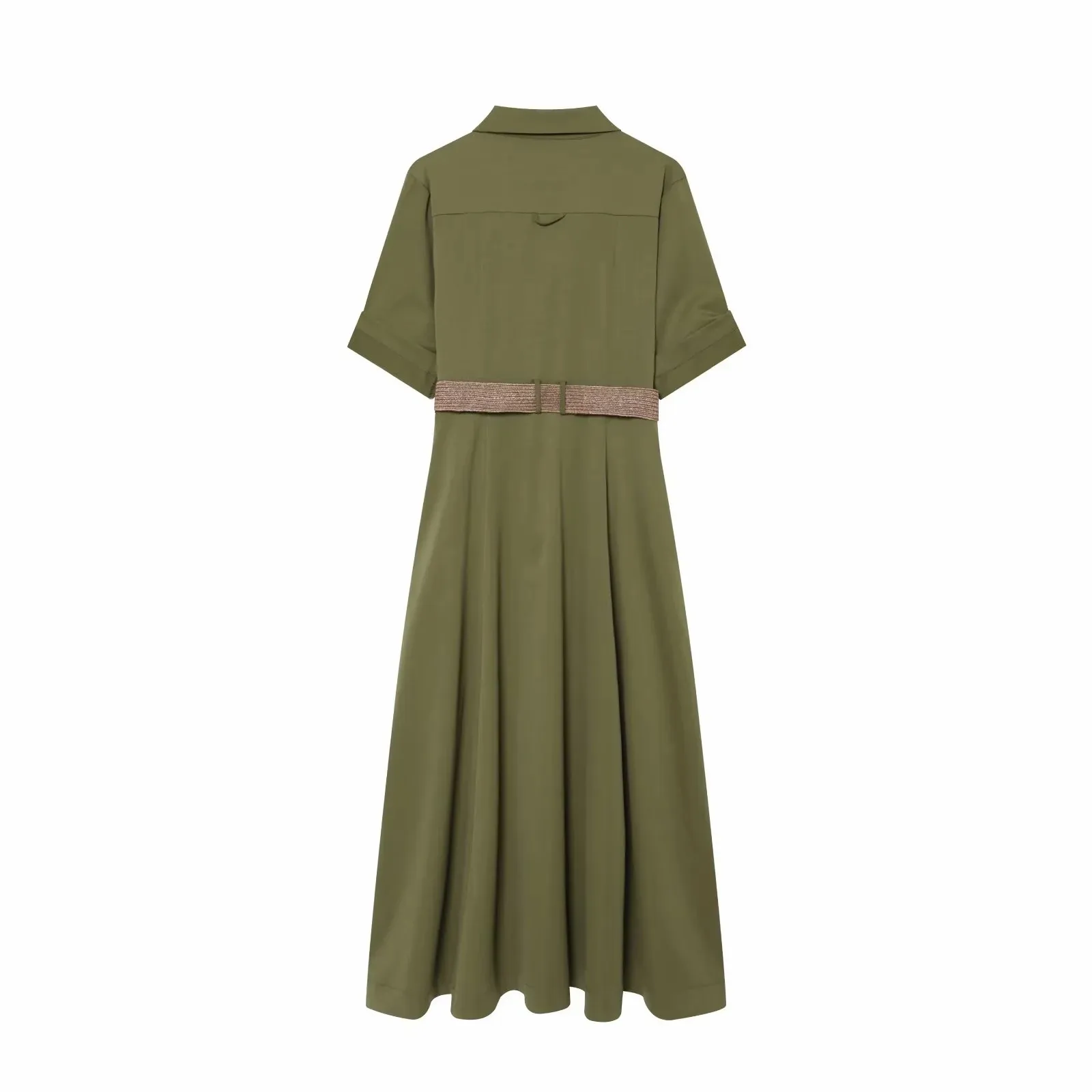Damen Sommer Hemdkleid Damenmode 2026 Einreihiges Gürtel-Maxikleid Vintage Kurzarm Lässige Damenkleider – Detail 4