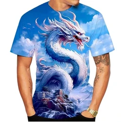 Camiseta de manga corta con estampado de dragón chino para hombre, camisa informal de verano con cuello redondo, ropa de calle de gran tamaño, novedad de 2024