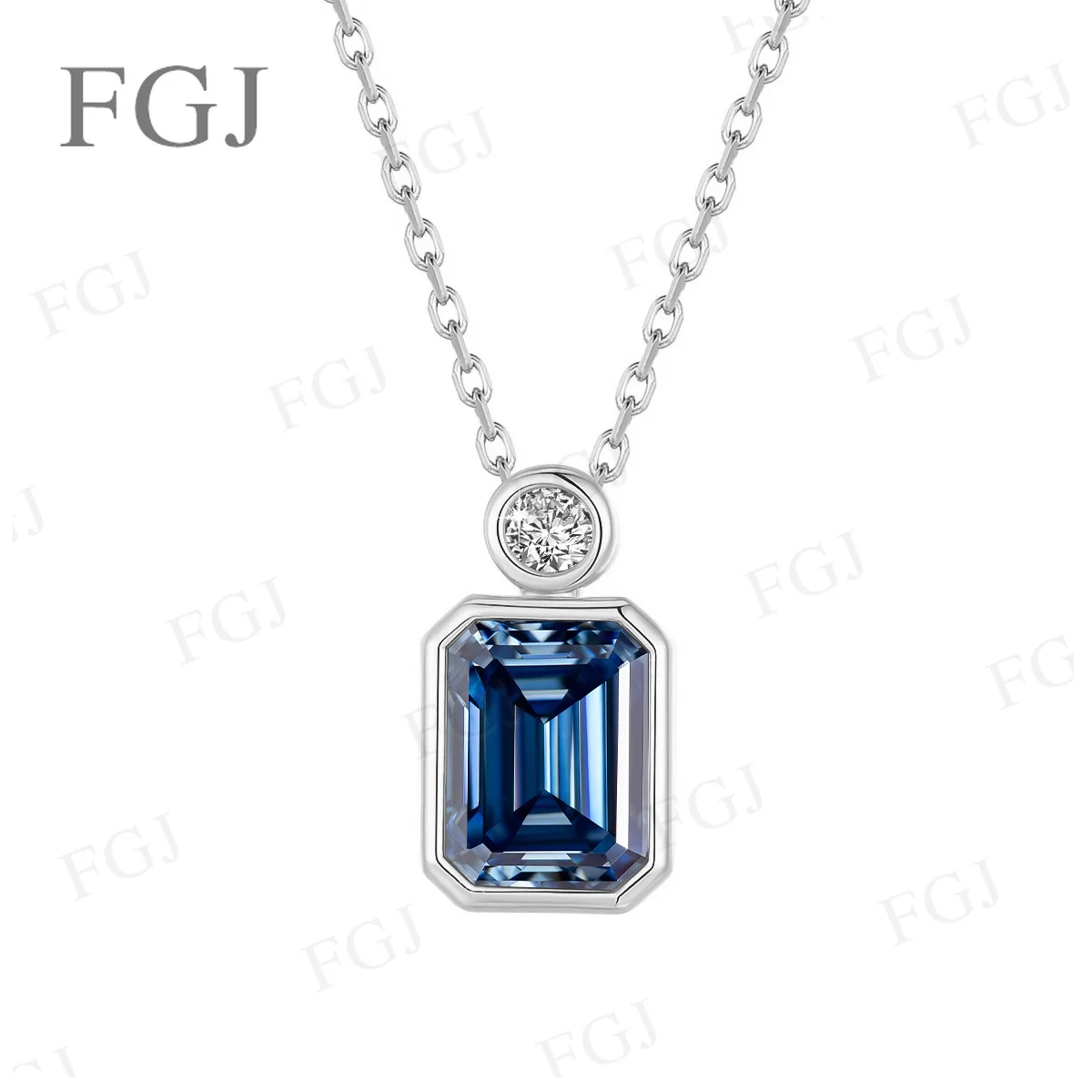 Moissanit-Anhänger-Halskette mit Smaragdschliff, 6 x 8 mm, trendiger, edler Schmuck für Damen, Geschenk zum Jahrestag oder zur Hochzeit. – Detail 9
