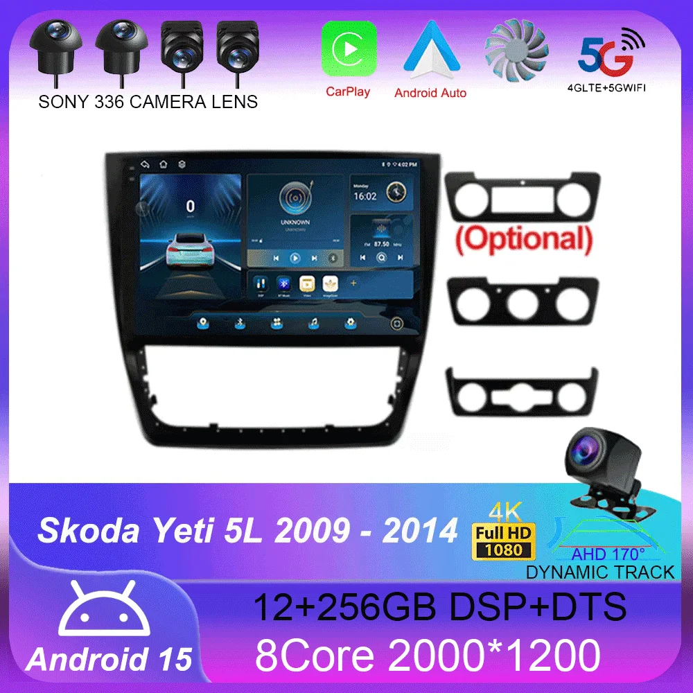 

For Skoda Yeti 5L 2009 2010 2011 2012 2013 2014 10 Inch 8-Core Android 15 Car Radio Stereo with Frame Auto Apple Carplay QLED