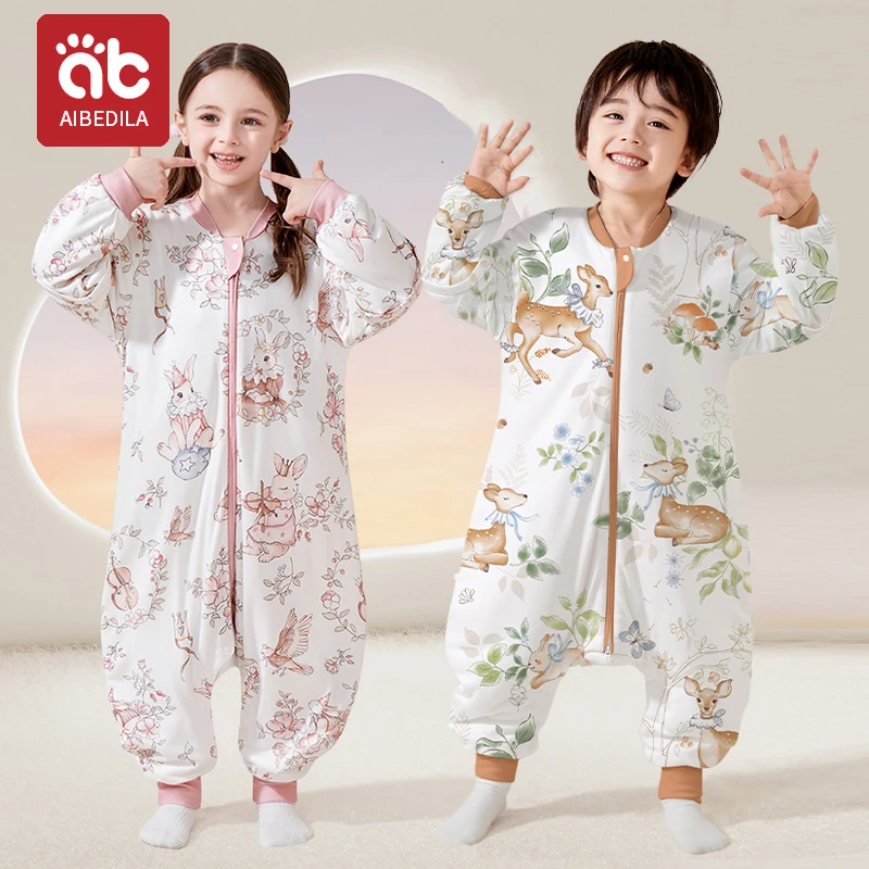 AIBEDILA Kids Onesie Boys Girls Long Sleeve Bamboo Cotton Pajamas Children Winter Cartoon Pyjama Baby Sleepwear Sleeping Bag