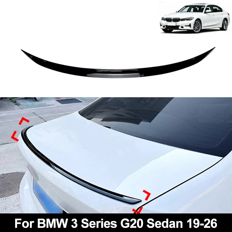 For BMW Accessories 3 Series G20 Sedan 2019-2026 320i 325i 330i Car Rear Trunk Spoiler Wing Boot Lip Glossy Black Soft Plastic