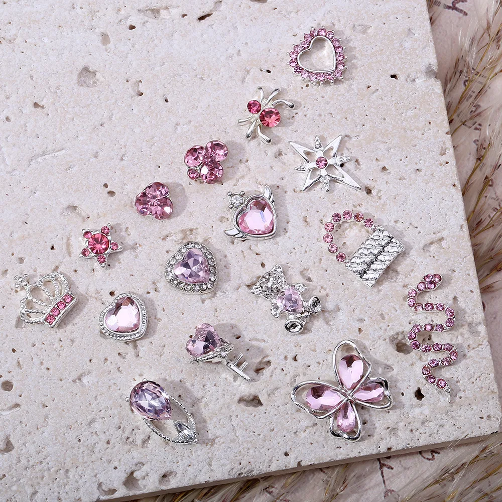 1 paquet de 20 à 80 pièces 3D papillon coeur et diamant rose formes Nail Art luxe strass alliage métallique bricolage accessoires fournitures d'art des ongles