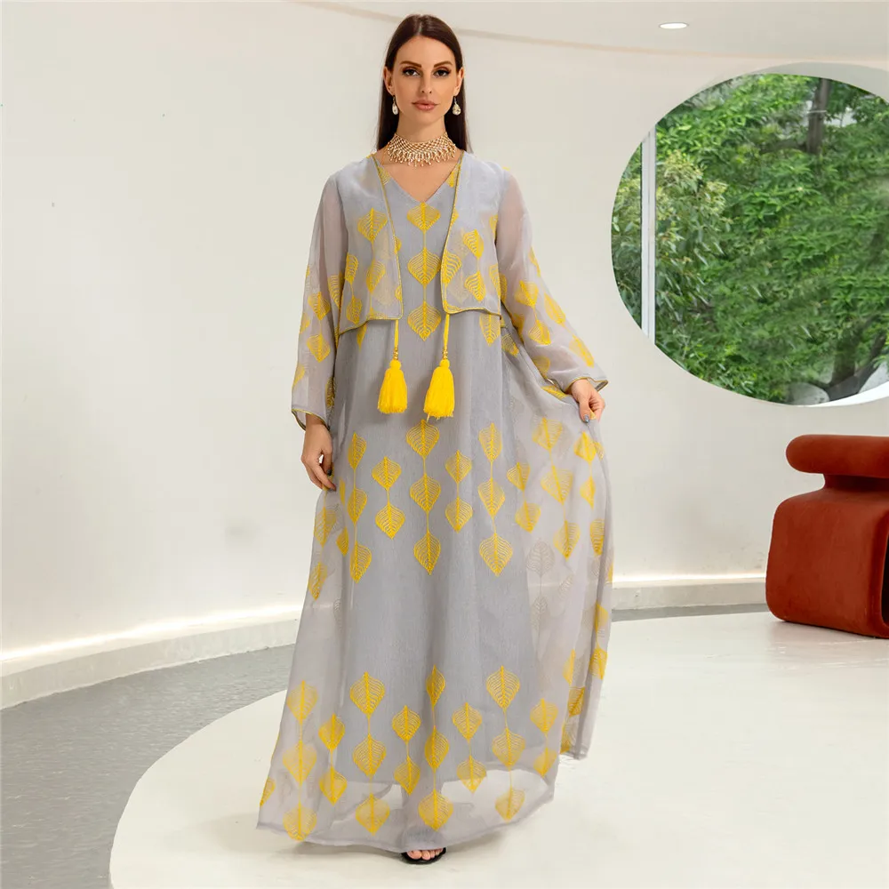 

Middle East Mesh Tassel Maxi Dresses for Women Muslim Abaya Dubai Turkey Kaftan Jalabiya Evening Party Dress Caftan Morocco Gown