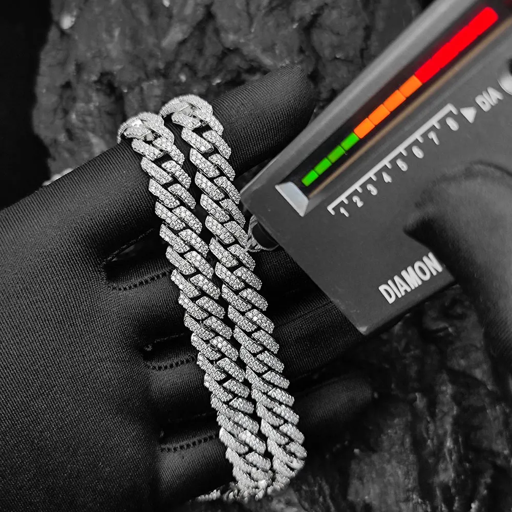 Hip Hop 10mm 2 Rows VVS Iced Cuban Bracelet 925  Sterling Silver VVS D Color Moissanite Pass Diamond Tester Cuban  Link Chain