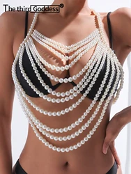 Sexy see through white summer corset crop top women clothing luxury body pearl halter tank top cropped nightclub party tops hot