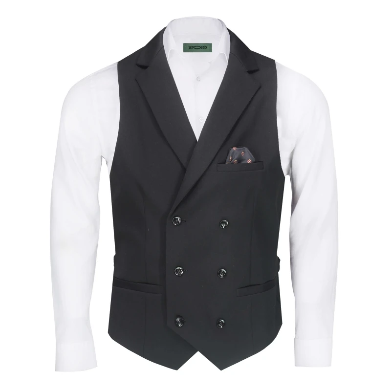 

Men Vest Black Solid Double ButtonTweed Slim Casual Business For Wedding Party Banquet Prom Waistcoat Men Suit Vest