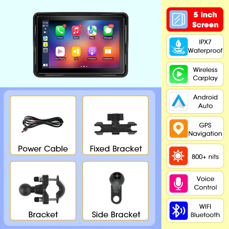 5/7 inch IPX7 waterdichte motorfiets draagbare navigatie GPS motobike draadloze Carplay Android Auto Moto schermmonitor