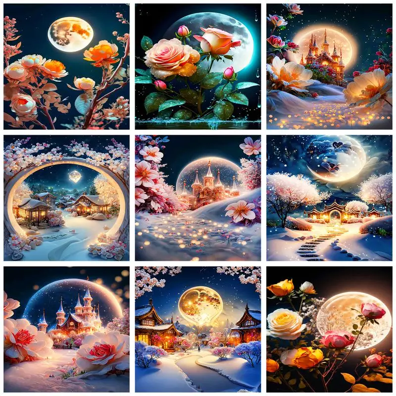 

GATYZTORY 40x50cm Paint By Numbers Flower Moon Landscape Personalized Gift Diy Crafts Paint Kit Wall Art For Adults Pictures