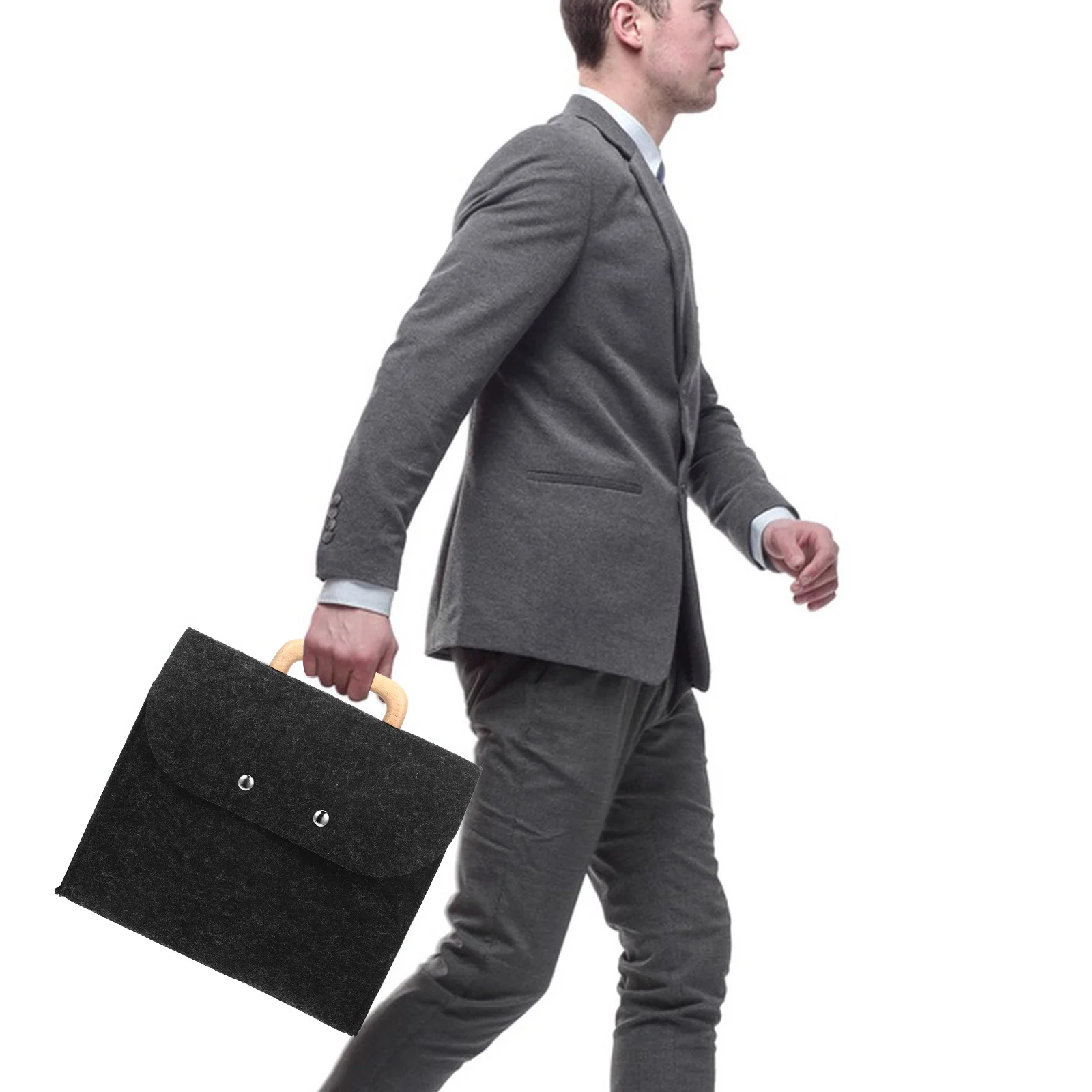 

Minimalist Felt Tote Bag with Wooden Handle Stylish Business Office Carry All Essentials Organizer Felt Tote Bag