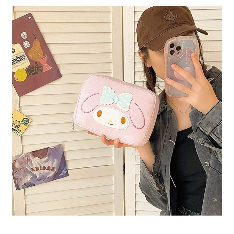 New Kawaii Sanrio Kuromi My Melody Hello Kitty Cosmetic Bag Cute Cartoon Pencil Case Portable Girly Heart Stationery Storage Bag