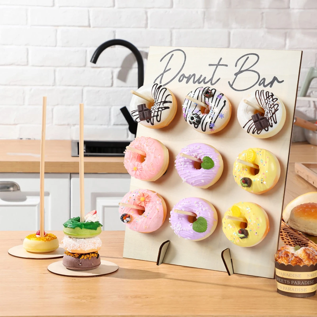 Wooden Doughnut Rack Donut Dessert Shelf Ornaments For Birthday Party Wedding Anniversary Party Favor Graduation Gift Decoration